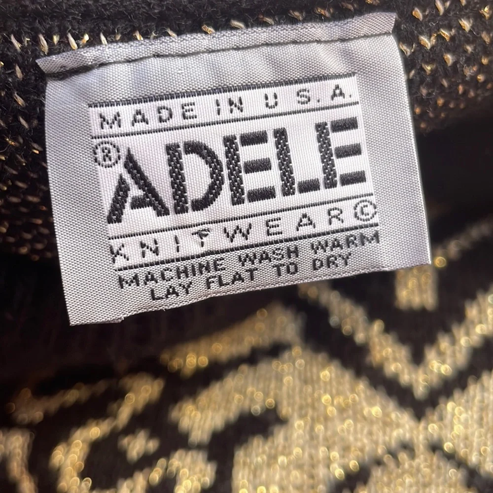 Vintage Adele Knitwear black gold metallic abstract sweater Measurements